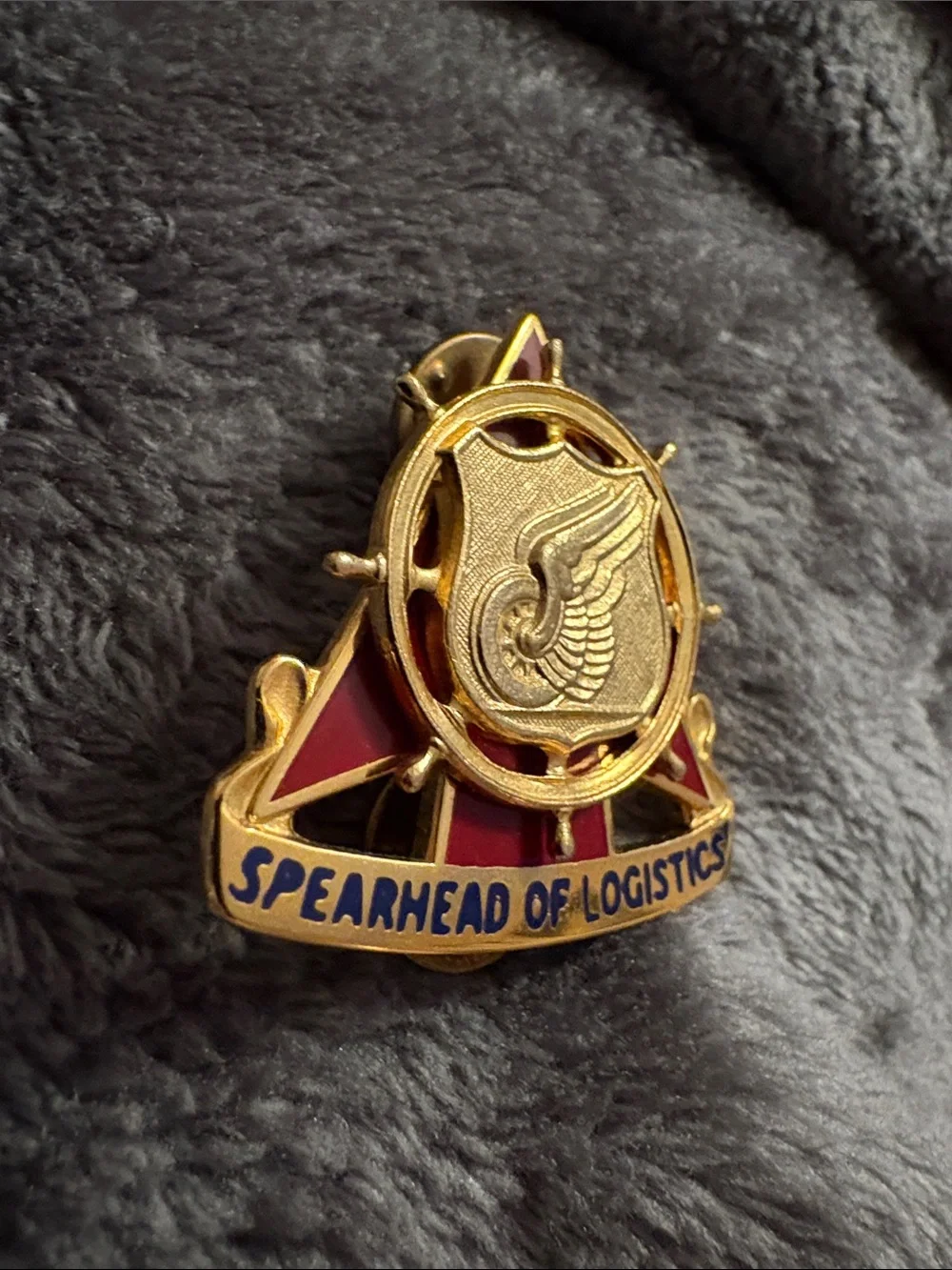 US Army Transportation Corps Spearhead of Logistics Gold & Red Enamel Lapel Pin